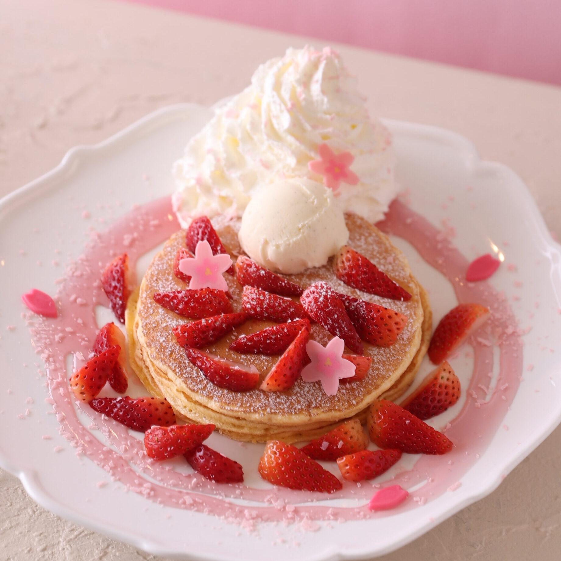桜香る いちごのパンケーキ